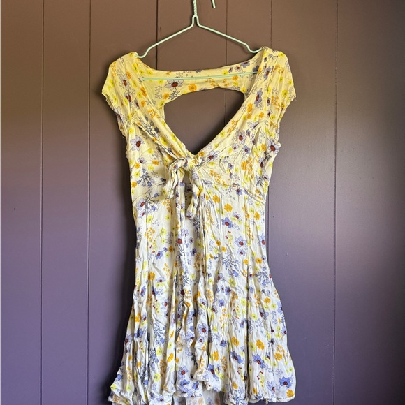 Free People Yellow Floral Cut-Out Mini Dress XS - Picture 2 of 8